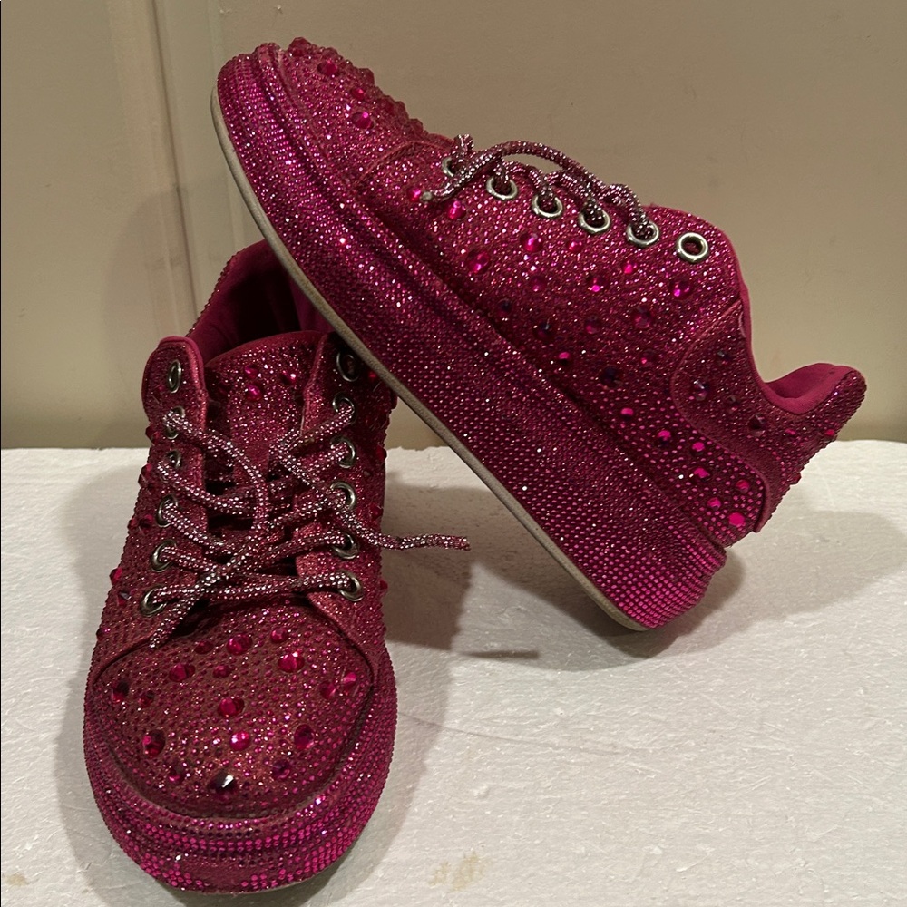 Bling Sparkle Jazzy Retro Disco shiny Rhinestone laceUp platform sneakers size 6 - Picture 5 of 13